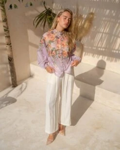Alternative view of Rosa Satin Top - Purple Floral Print