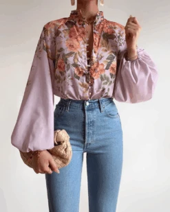 Rosa Satin Top - Purple Floral Print